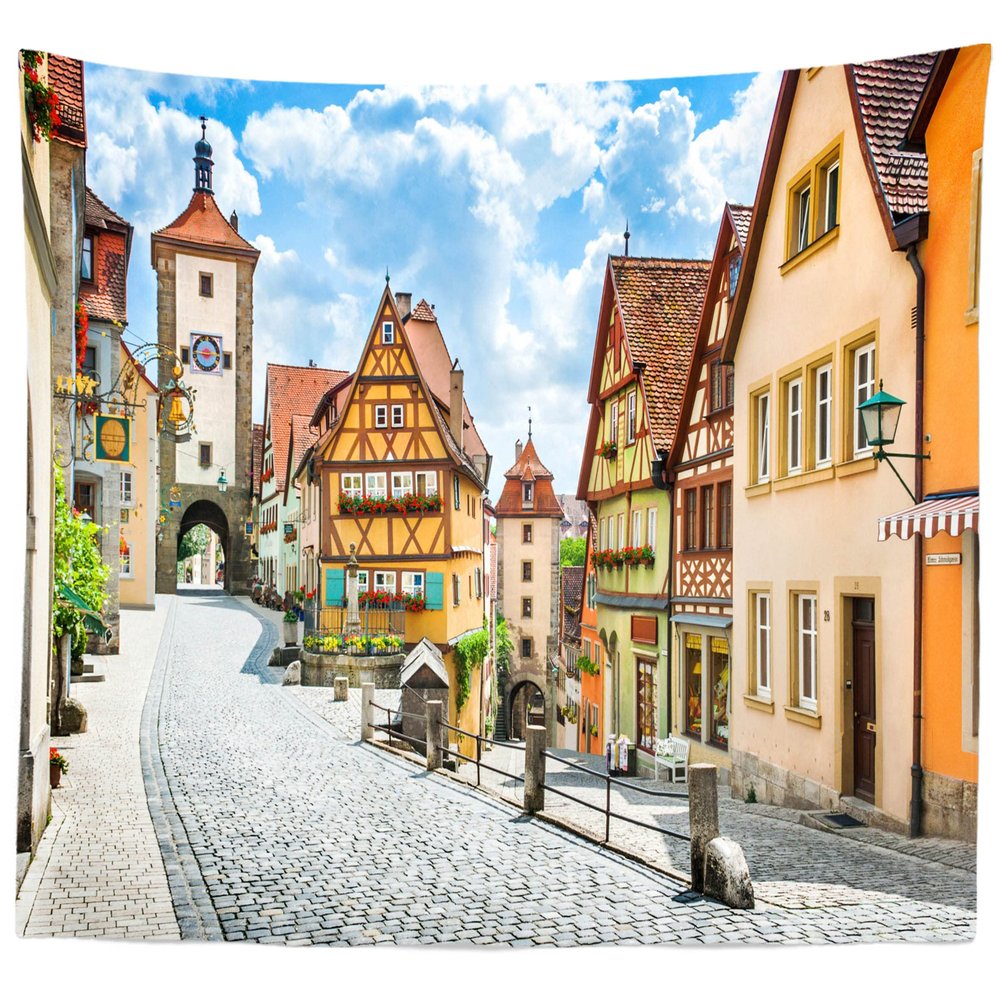 BELECO German Town Street Tapestry Oktoberfest Tapestry 118x78 Inch Rothenburg Bavaria Germany Tapestry Wall Hanging Oktoberfest Bavarian Party Decorations Backdrop Home Decor for Bedroom Living Room