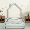 CKLMMC Twin Size Wood Platform Bed with House-Shaped Headboard and Fences, Without Slats, Floor Bed for Kids Bedroom (Light Green/Fences+A) view 2