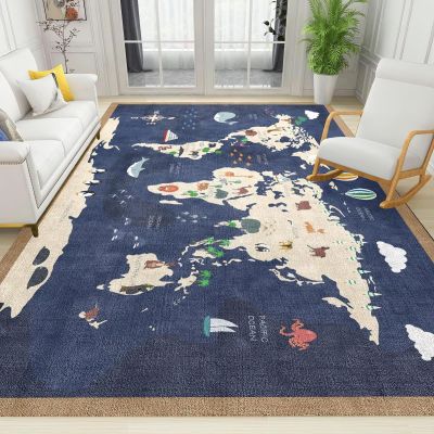 BOWESI Area Rugs 3x5ft, Funny Cartoon World Map Kids Bedroom Rugs, Children's Enlightenment Animal Map Large Nursery Rug, Soft Non-Slip for Decor Teen Boys Room Floor Lounge Nursery