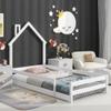 CKLMMC Twin Size Wood Platform Bed with House-Shaped Headboard and Fences, Without Slats, Floor Bed for Kids Bedroom (White/Fences+A) view 1