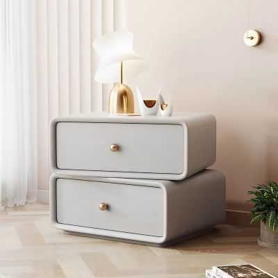 Beige Nightstand With 2 Drawers Night Stand 360 Rotating Desktop Bed Side Table With Solid Wood Legs Side Table With Metal Handles Modern Style Assembly Completed For Living Room Bedroom ( Color : Li