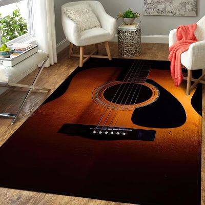 Area Rugs 3x5ft, Vintage Wooden Guitar Living Room Rug, Music Lover Guitar Indoor Decor Carpet, Non-Slip Large Area Easy to Clean for Kids Boys Girls Game Room Tea Table Sofa