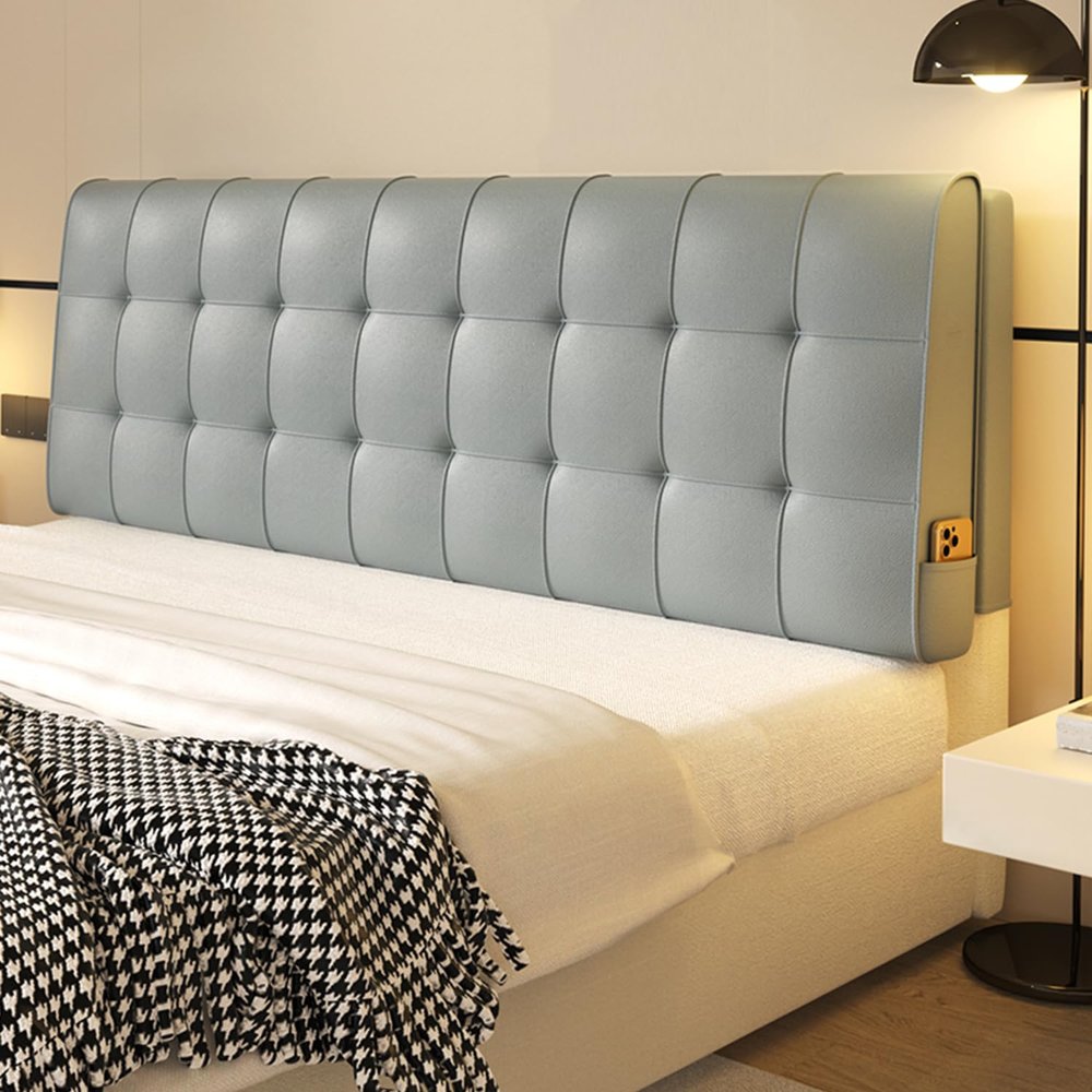 ZZYK Large Headboard Wall Pillow Solid Color Wipeable Bedside Backrest Full Bed Rest Pillow Neck Lumbar Support Pillowboard for Dorm Daybed Removable Cover,Gray1,Straps 79"/King