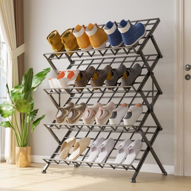 MTSYXYM Portable Shoes Rack,Creative Four-Layer Storage,Folding Shoe Rack Without Installation,4-Tier Foldable Shoe Organizer,Foldable Shoe Rack,for Entryway Bedroom Closet.