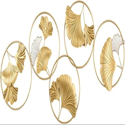 ALKANI Metal Wall Decoration Ginkgo Leaves Wall Decor Round Frame Puzzles Ginkgo Leaves Wall Decoration Ginkgo Biloba Wall Sculpture for Living Room Office Wall Sculptures