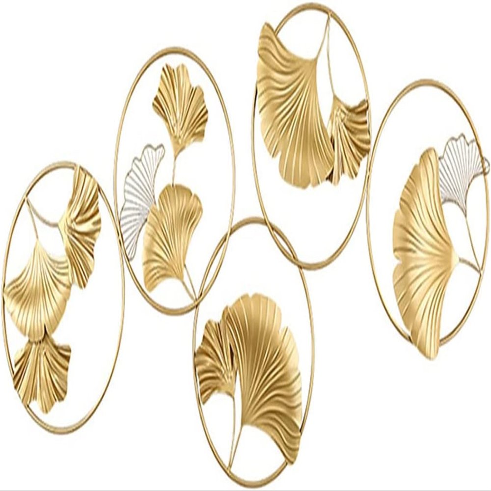ALKANI Metal Wall Decoration Ginkgo Leaves Wall Decor Round Frame Puzzles Ginkgo Leaves Wall Decoration Ginkgo Biloba Wall Sculpture for Living Room Office Wall Sculptures