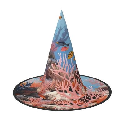 RLDOBOFE Coral Reef print Halloween Witch Hat Cosplay Caps Halloween Decoration Costume Accessories For Halloween Party 3 PCS