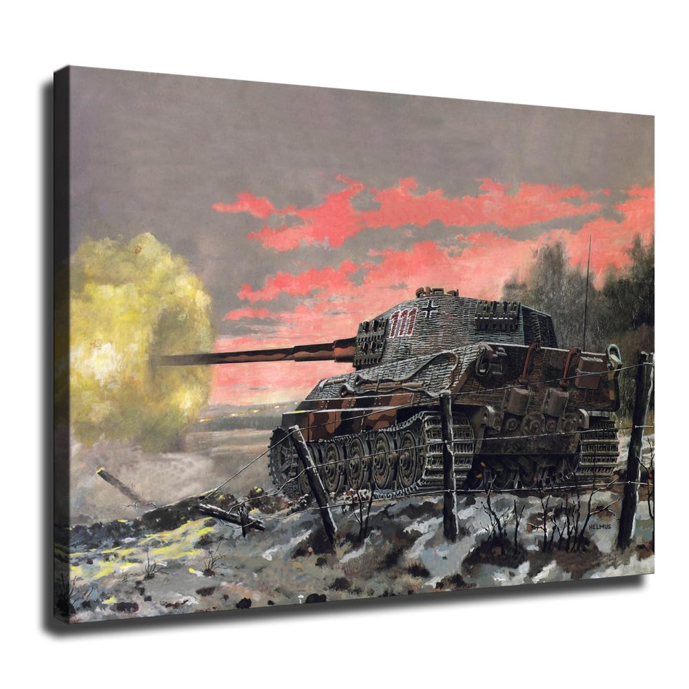 World War II German Tank War Poster Canvas Print Painting Picture Wall Art Home Hallway Bedroom Living Room Decor (Frame,16x20 inch)