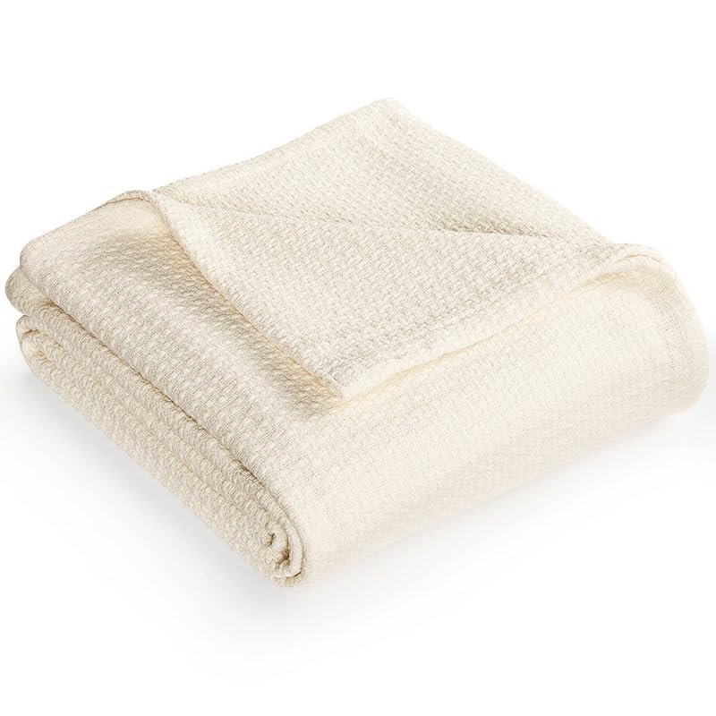 Cotton Bed Blanket, Breathable Bed Blanket Twin Size, Cotton Thermal Blankets Twin, Cozy and Soft Woven Blankets, Lightweight Fall Blankets 43x63Inch