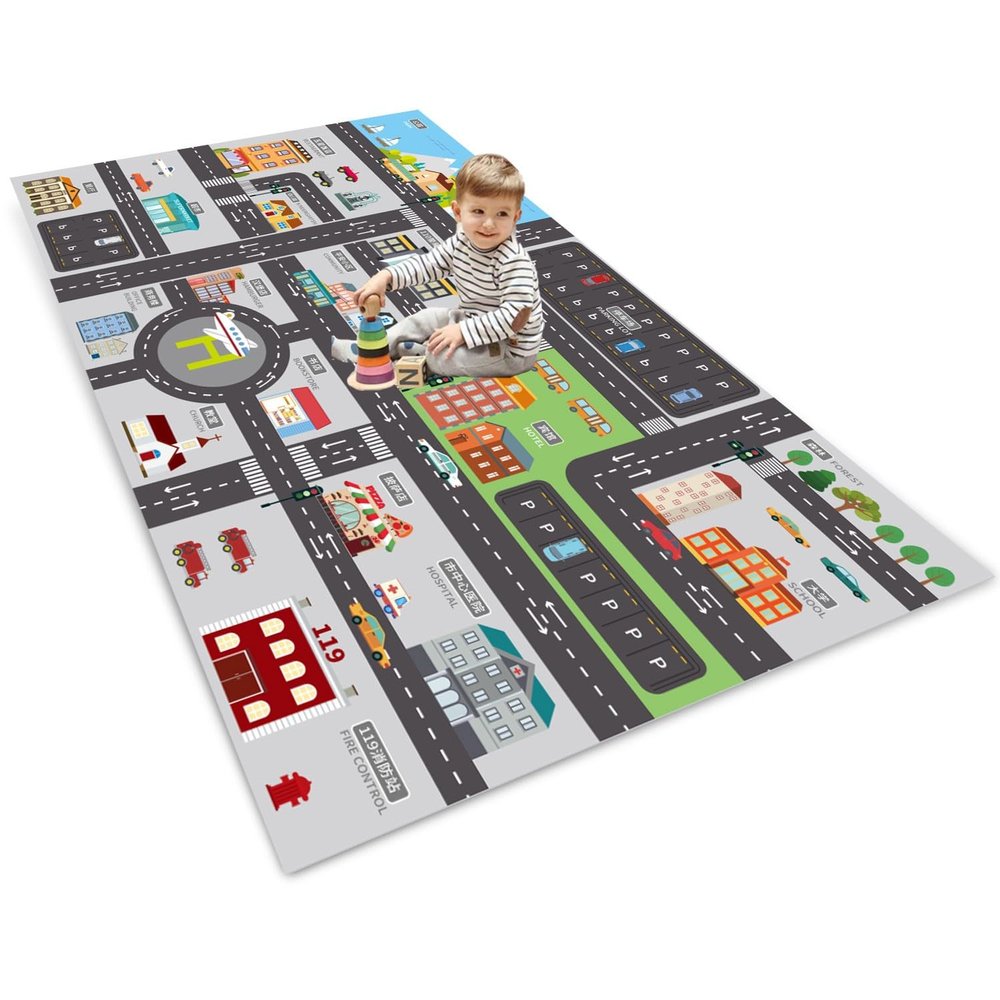 Kids Car Rug Play Mat Great for Playing with Cars and Toys,City Life Educational Road Traffic Carpet,Fun Play Rug for Playroom, Classroom, Nursery Gift Idea for Boys & Girls 200x300cm/6.610ft