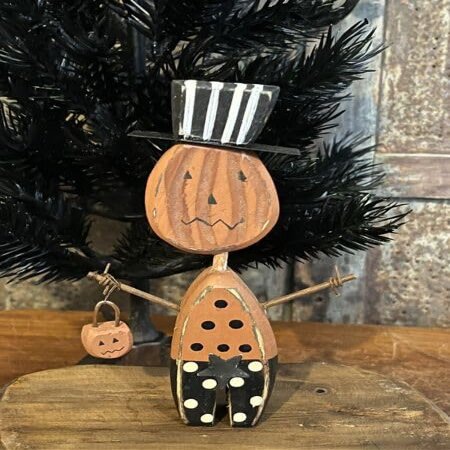 Chunky Wood Lil Jack o Lantern Pumpkin Halloween Primitive Figurine Decor Cute! for Holiday, Kitchen, Farhouse, Home Decor.