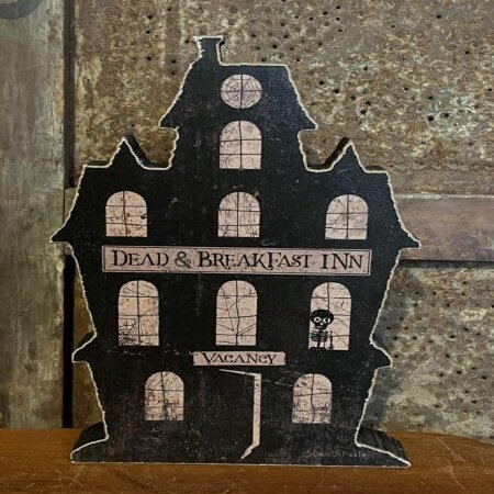 Dead & Breakfast Inn Spooky Halloween House Chunky Shelf Sitter Rustic Primitive for Holiday, Kitchen, Farhouse, Home Decor.