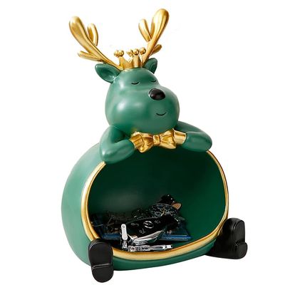 SBOJI Key Bowl for Hallways Entrance Key Storage Bowl Resin Deer Desktop Decoration Home Candy Bowl (Color : Green, Size : 19 * 15 * 27cm)