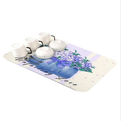 Double Love Vintage Blue Foral Dish Drying Mat for Kitchen Bathroom Counter, 18"x16" Super Absorbent Quick Dry Dish Drainer Mat Non-Slip Coffee Mat Bar Mat Easy Clean Hydrangea Flowers Vase Stripes