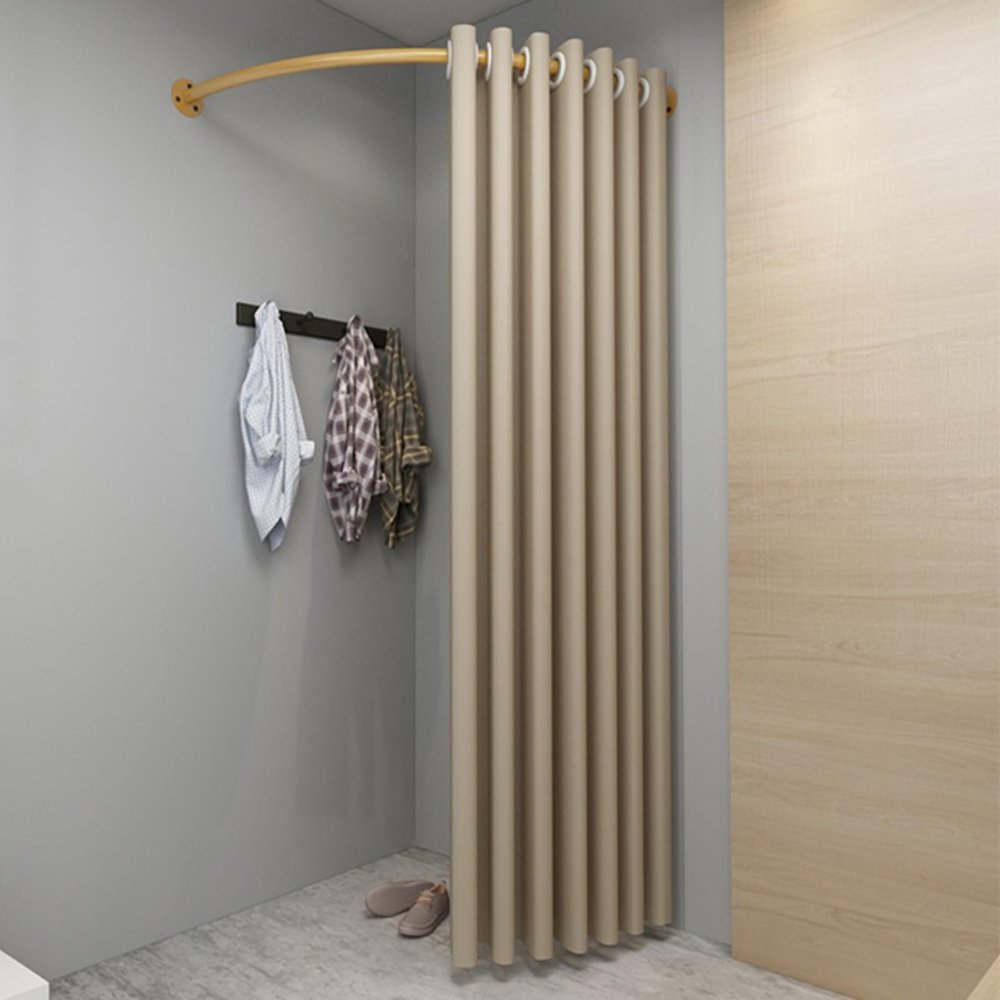Fitting Room Curtain Rod Corner, C-Shaped Changing Rooms Iron Tube With Curtain for Mall, Office, Clothing Store, Show Backstage, Wall Mounted Privacy Partition 80 90 100 120 CM ( Color : Light Coffee