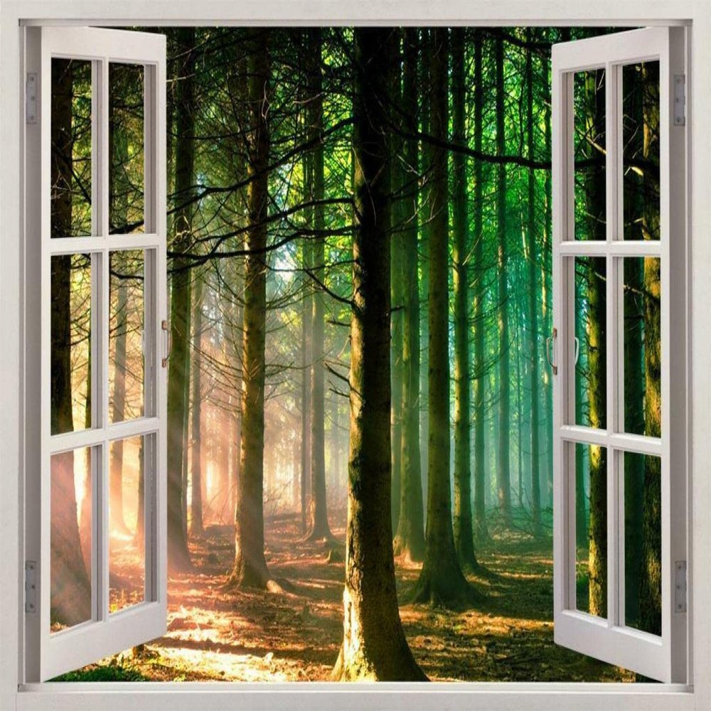 Wall Stickers 3D Smashed Murals Majestic Forest 3D Window View Decal Wall Sticker Decor Art Mural Nature 30" x 20"