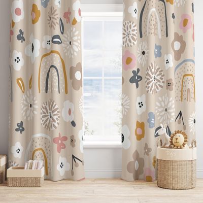 Boho Vintage Rainbow Window Curtains,Home Bedroom Living Room Window Treatments,Abstract Geometric Rainbow Pattern Curtain for Bedrooms 63x63in