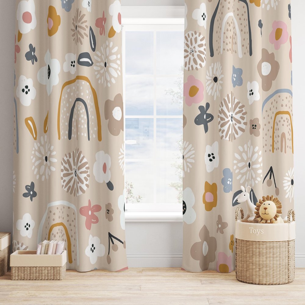 Boho Vintage Rainbow Window Curtains,Home Bedroom Living Room Window Treatments,Abstract Geometric Rainbow Pattern Curtain for Bedrooms 63x63in