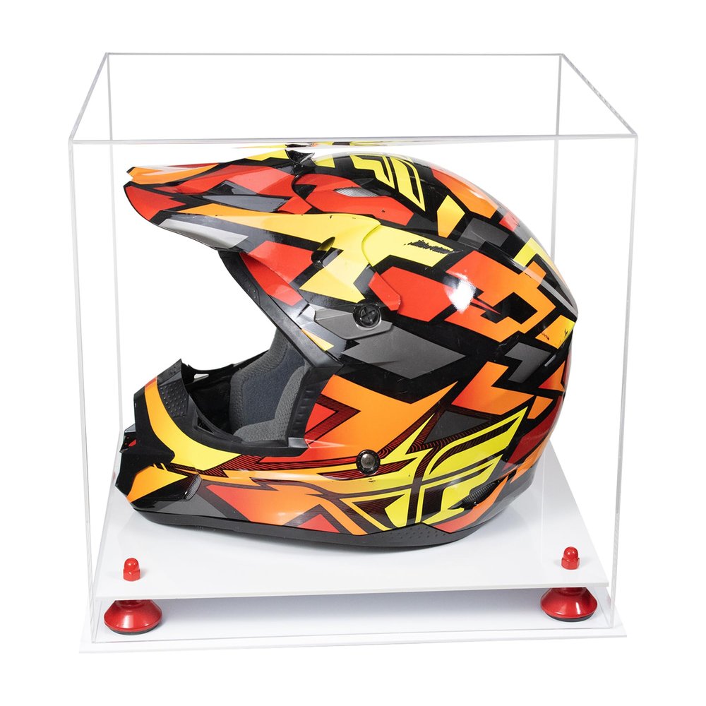 Better Display Cases Acrylic Versatile Display Case - Large Rectangle Box with Clear Case, Red Risers and White Base 16" x 13" x 14" (A024/V61)