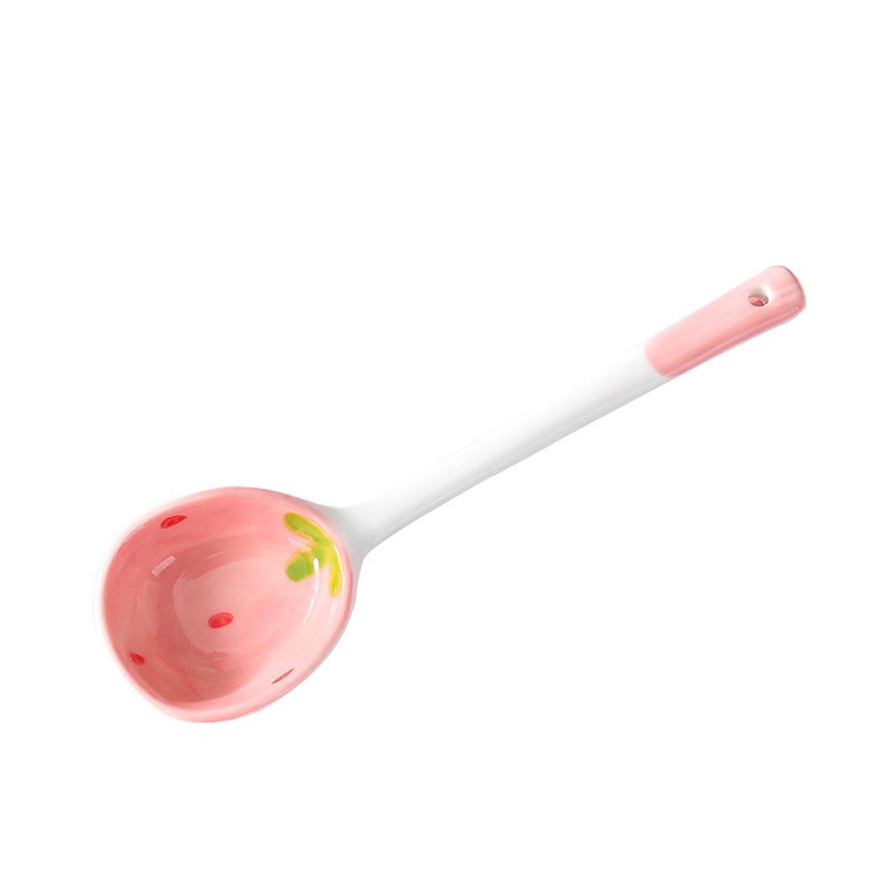 fenvy Long Handle Ceramic Spoon, Household Mixing Spoon, Children's Soup Spoon, Dessert Spoon Pink