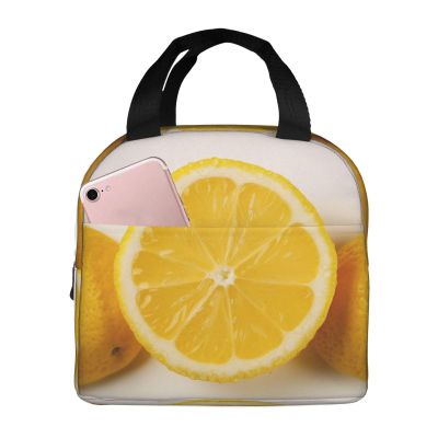 AdaNti Summer Lemon print Lunch Bag Portable Insulated Reusable Tote Bag Lunch Box For Work Camping Travel Picnic