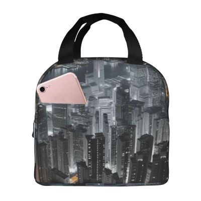 Aerial Night of View Hong Kong print Lunch Bag Portable Insulated Reusable Tote Bag Lunch Box For Work Camping Travel Picnic