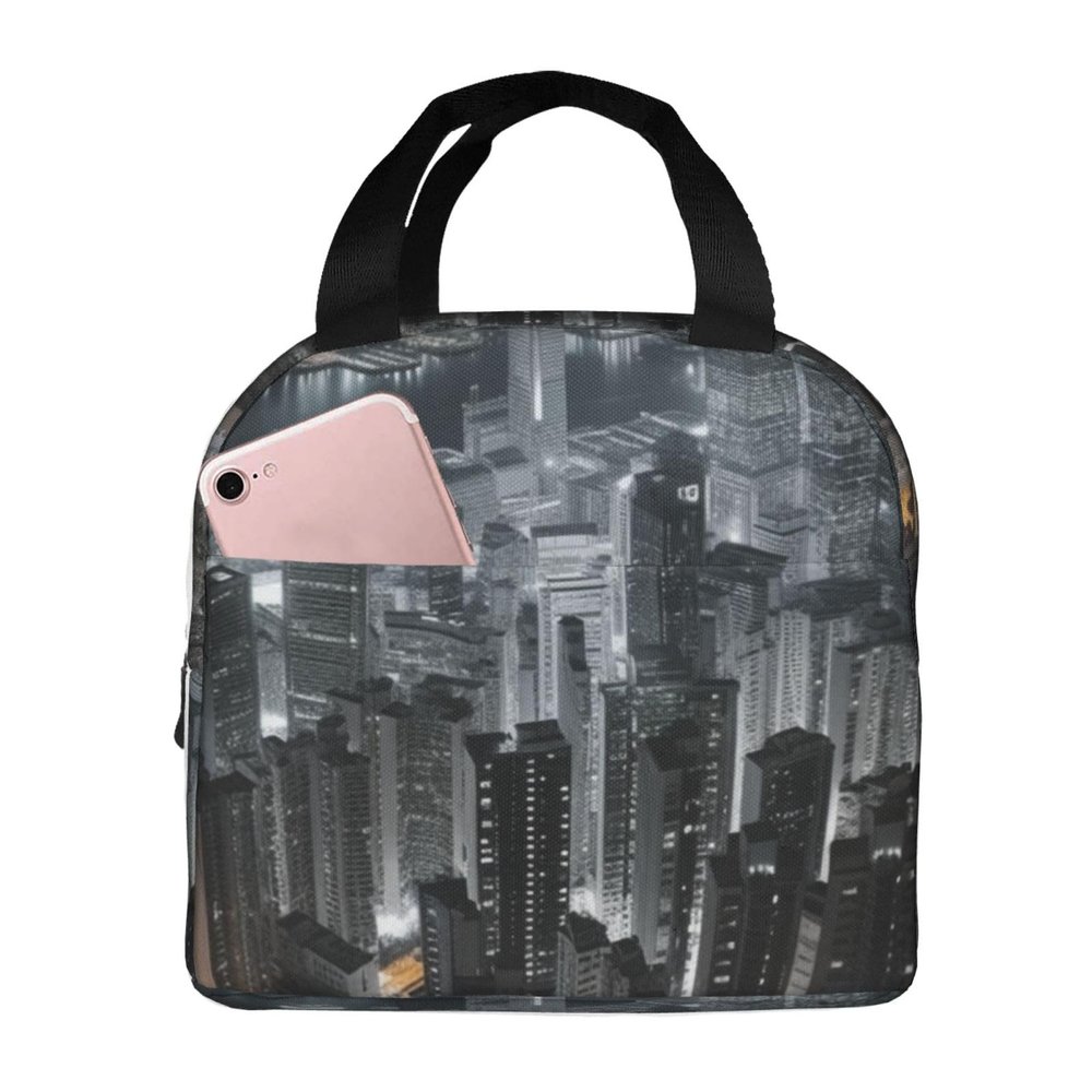 Aerial Night of View Hong Kong print Lunch Bag Portable Insulated Reusable Tote Bag Lunch Box For Work Camping Travel Picnic