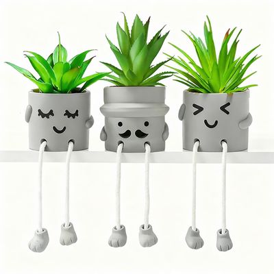 ASOPHEX Artificial Succulents Plants, Small Fake Plants in Pots Funny Desk Faux Succulents Plant with Cute Hanging Leg Artificial Plants for Home Decor Indoor for Office Decor for Women