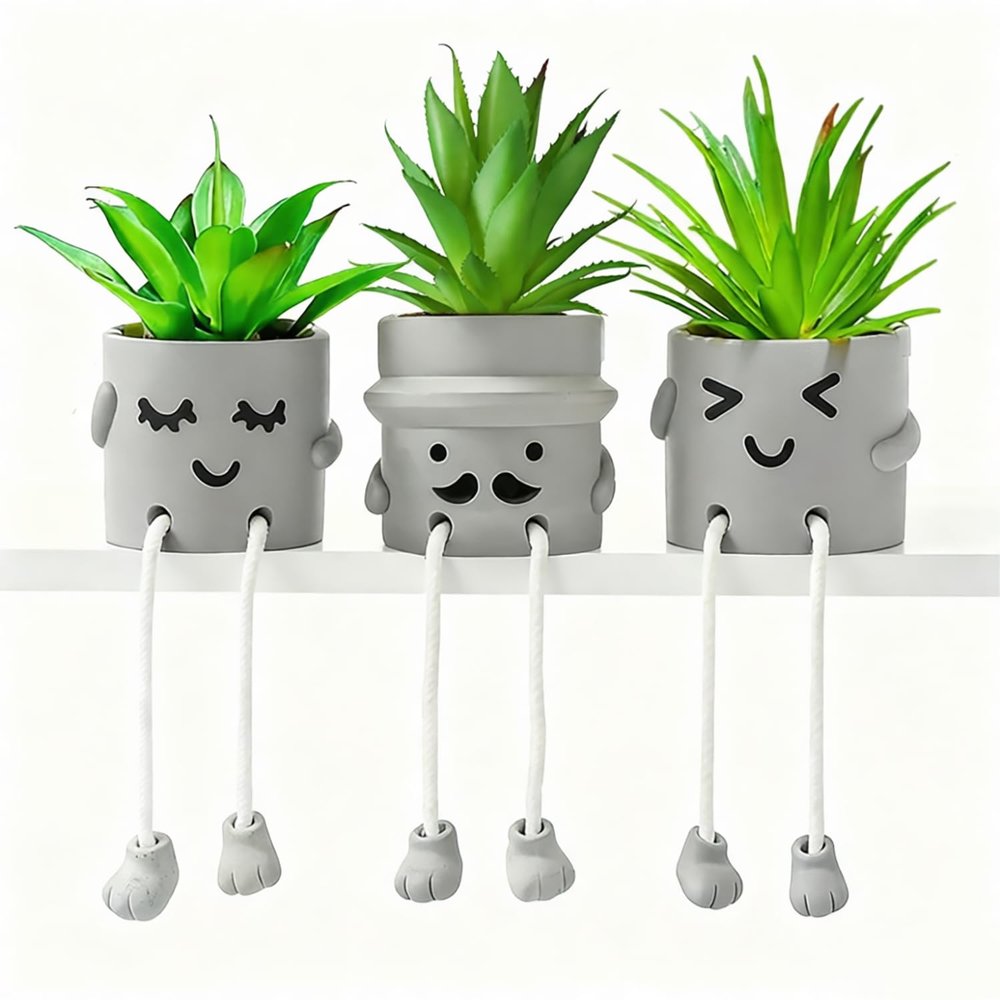 ASOPHEX Artificial Succulents Plants, Small Fake Plants in Pots Funny Desk Faux Succulents Plant with Cute Hanging Leg Artificial Plants for Home Decor Indoor for Office Decor for Women