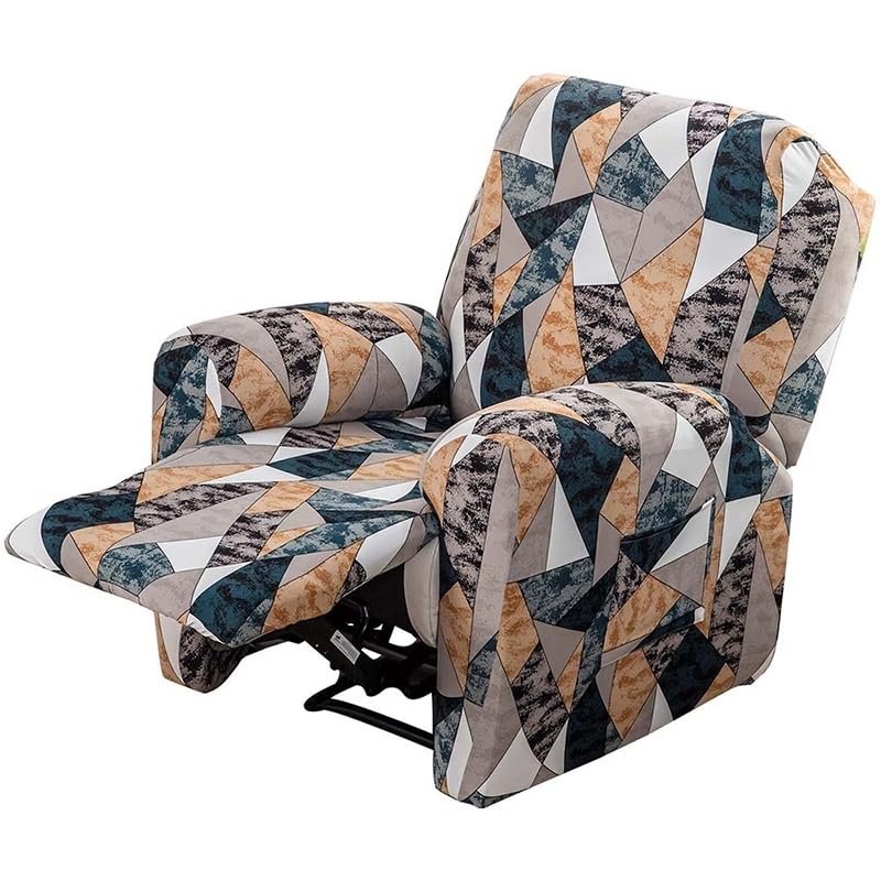 4-Pieces Recliner Couch Cover with Pockets Lazy Boy Recliner Slipcovers 1 Seat Stretch Printed Recliner Chair Cover Non Slip Recliner Furniture Protector for Living Room with Elastic Bottom ( Color :
