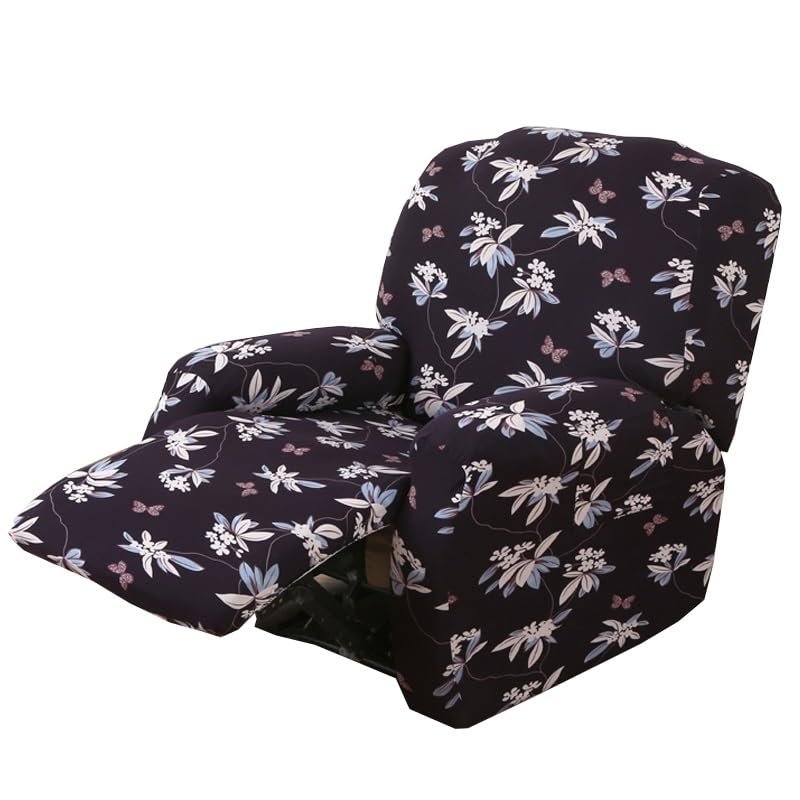 4-Pieces Recliner Couch Cover with Pockets Lazy Boy Recliner Slipcovers 1 Seat Stretch Printed Recliner Chair Cover Non Slip Recliner Furniture Protector for Living Room with Elastic Bottom ( Color :