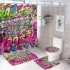 FBMLBRB Brebasf Colourful Graffiti 4 Pcs Waterproof Shower Curtain Set 80's 90's Fashion Radio Boombox Photography Fashion Style with Waterproof Toilet Cover Shower Mat Rugs,72" W x 72" L view 1