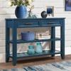 KLMM Mid-Century Style 42'' Solid Wood Console Sofa Table with 2 Storage Drawers and 2 Tiers Shelves,Buffet Sideboard for Living Room Kitchen Dining Room Entryway Hallway (Navy Blue@Shelves) view 3