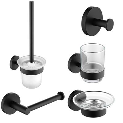 Black Bathroom Accessories Stainless Steel Hook Paper Holder Toothbrush Holder Toiletbrush Holder Soap Rack Hardware Accessories,Whole Set,One Size