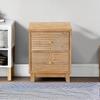 2-Drawer Farmhouse Nightstand, Mid Century Nightstand Fully Assembled with Handcrafted Wood Ring Pattern for Boho, Mid-Century, Rustic Style, Natural Wood view 2