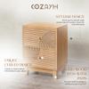 2-Drawer Farmhouse Nightstand, Mid Century Nightstand Fully Assembled with Handcrafted Wood Ring Pattern for Boho, Mid-Century, Rustic Style, Natural Wood view 4