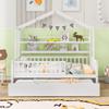 RUNNA Playhouse Design Wooden Twin Size House Bed with Trundle,with Storage Space Shelf,for Girls,Boys,Kids,Teens, (White-1-1) view 1