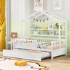 RUNNA Playhouse Design Wooden Twin Size House Bed with Trundle,with Storage Space Shelf,for Girls,Boys,Kids,Teens, (White-1-1) view 3