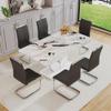 Btikita Dining Table Set for 6, Kitchen Table Chairs Set of 6, Modern Dining Room Set with 63 inch Marble Dinner Table PU Leather Upholstered Chairs for Dining Room Kitchen view 2