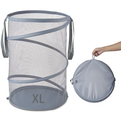 Mesh Popup Laundry Hamper 115L Collapsible Laundry Basket Extra Large Capacity Foldable Clothing Storage Basket with Handles 26 H x 18 W x 18 L (Gray)