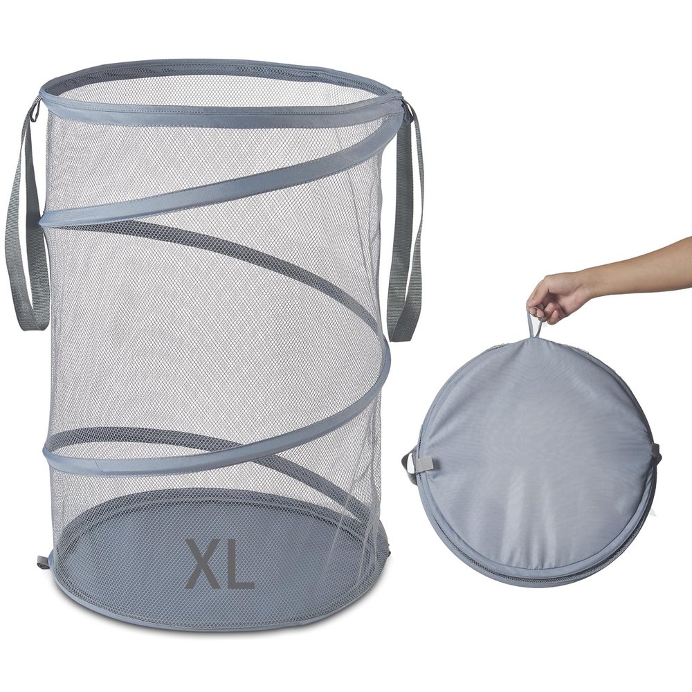 Mesh Popup Laundry Hamper 115L Collapsible Laundry Basket Extra Large Capacity Foldable Clothing Storage Basket with Handles 26 H x 18 W x 18 L (Gray)
