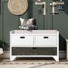 Bellemave Storage Bench with Removable Basket and 2 Drawers, Fully Assembled Shoe Bench with Removable Cushion for Living Room Entryway(White) view 1