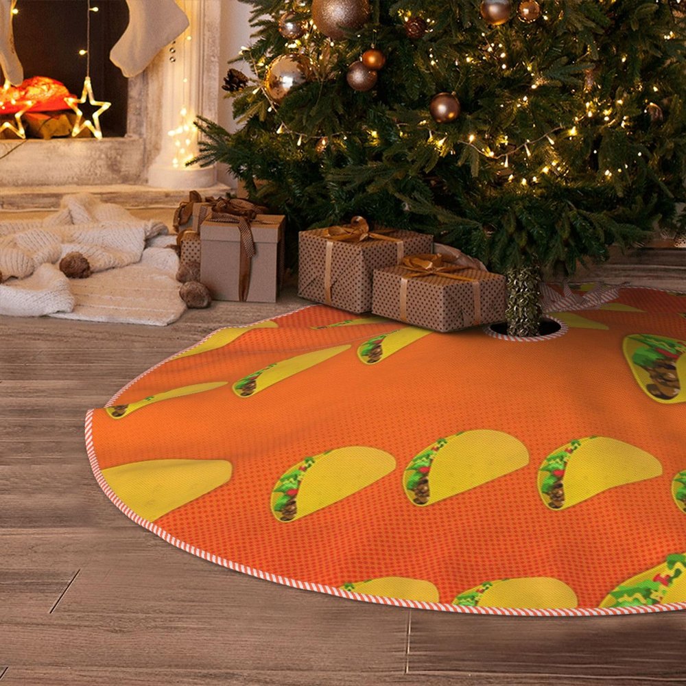 EVANEM 30" Christmas Tree Skirt Food Pattern Funny Christmas Tree Decorations Linen Waterproof Xmas Tree Mat with Pom Pom Trim for Holiday Christmas Party Rustic Farmhouse Decorations