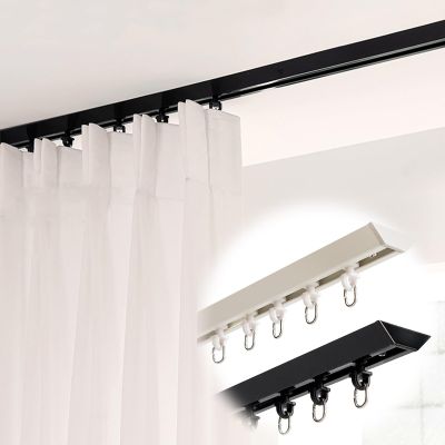Curtain Track, Ceiling Curtain Track, Aluminium Ceiling Track For Curtains, Room Divider Curtain Rods, Curtain Track Ceiling Mount, Curtain Track With Rail Straight Curtain Track ( Color : Black , Siz