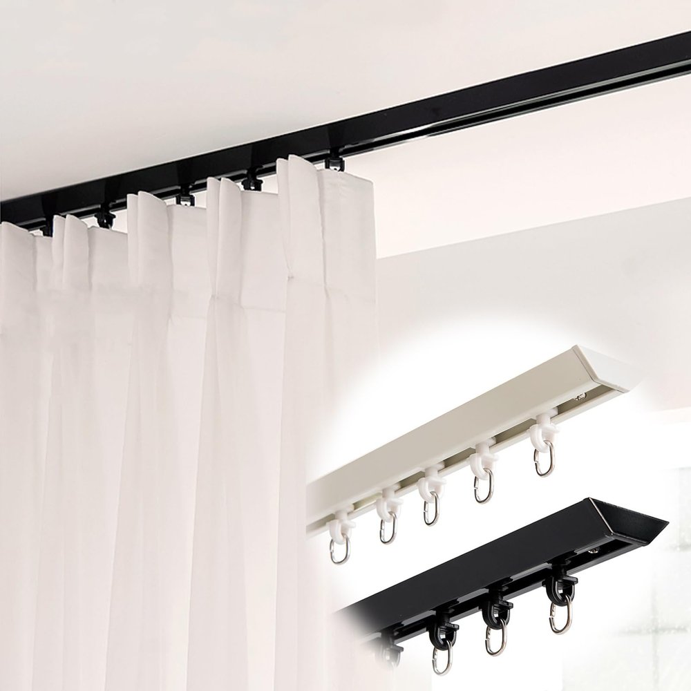Curtain Track, Ceiling Curtain Track, Aluminium Ceiling Track For Curtains, Room Divider Curtain Rods, Curtain Track Ceiling Mount, Curtain Track With Rail Straight Curtain Track ( Color : Black , Siz