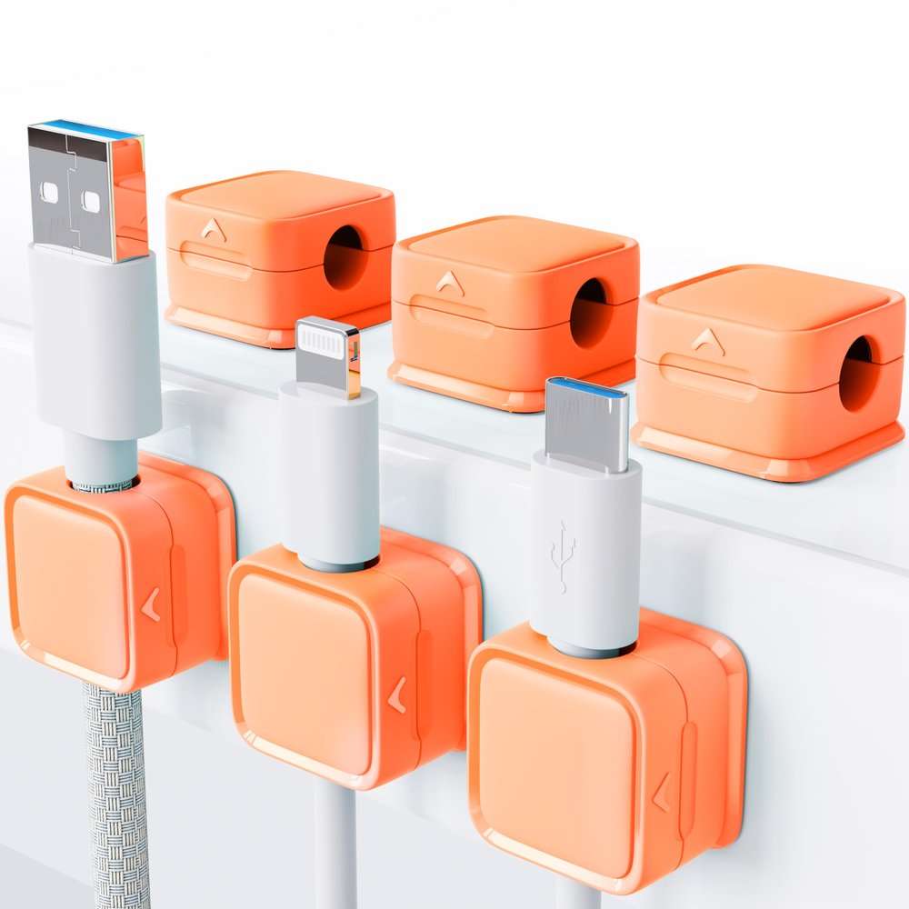 smofish Magnetic Cord Organizer Holder, 6 Pack Desk Cable Clips Management, Hide Phone Charging Cable Keeper, Strong Adhesive Wire Charger Holder for Nightstand, Kitchen Appliances, Office Supplies
