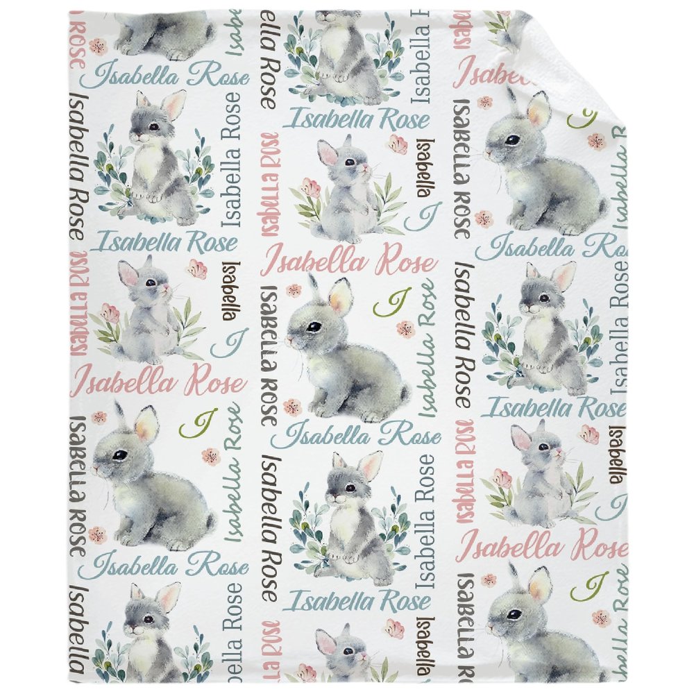 Custom Rabbit Baby Blanket Soft Flannel Fuzzy Warm Plush Lightweight Throw for Bed Couch Sofa Camping Good Gift for Kid Boy Girl Teen 90''x 120'' for Whole Family
