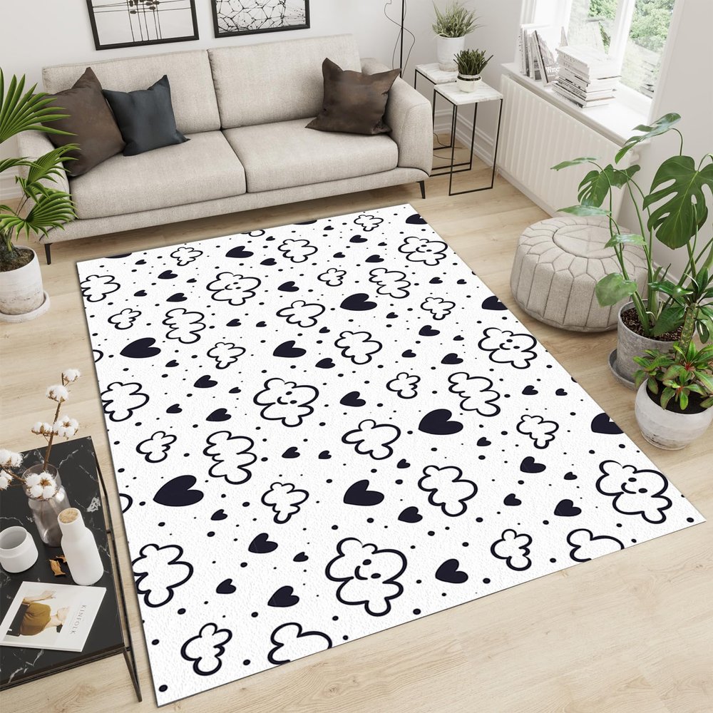 Cute Black Clouds Area Rug, Non Slip Stain Resistant Print Rugs, Soft Machine Washable Carpet for Indoor Bedroom Living Room Office Decor Rug - 4 ft x 5 ft