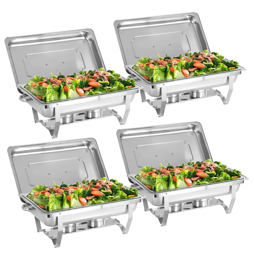 ERfairdeal 4 Pack 8QT Chafing Dish Buffet Set, Stainless Steel Chafers and Buffet Warmers Sets with Food and Water Trays