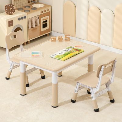 Hulaibit Toddler Table and 2 Chairs, Height-Adjustable Kids Table and Chairs Set, 31.5''L x 23.6''W Children Activity Table for Boys and Girls Aged 3-8
